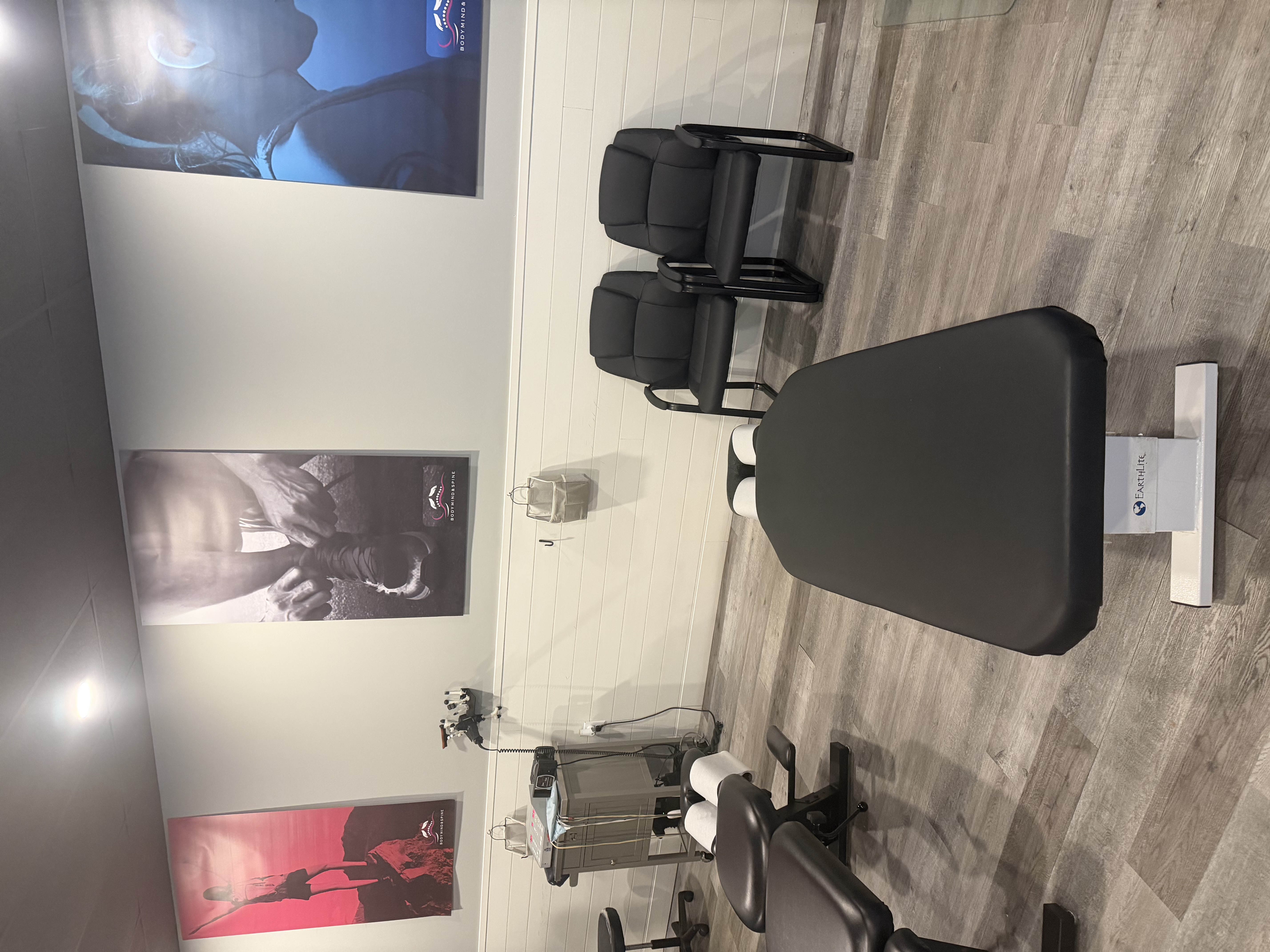 Chiropractic treatment room with adjustment table at Body Mind & Spine in Mobile, AL