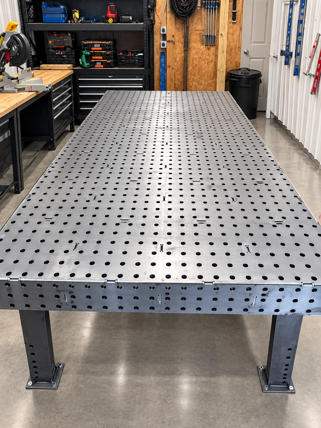 Steel welding table in the fabrication shop