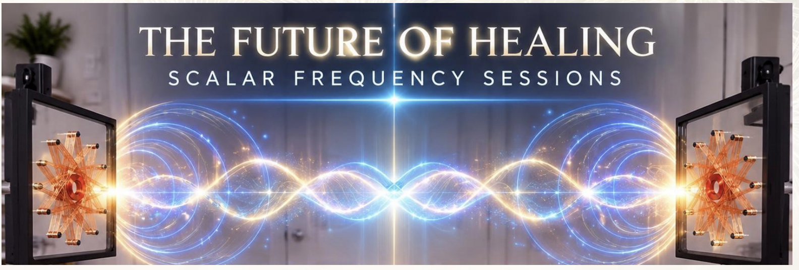 The Future of Healing — Scalar Frequency Sessions, with two scalar-wave devices projecting energy waves
