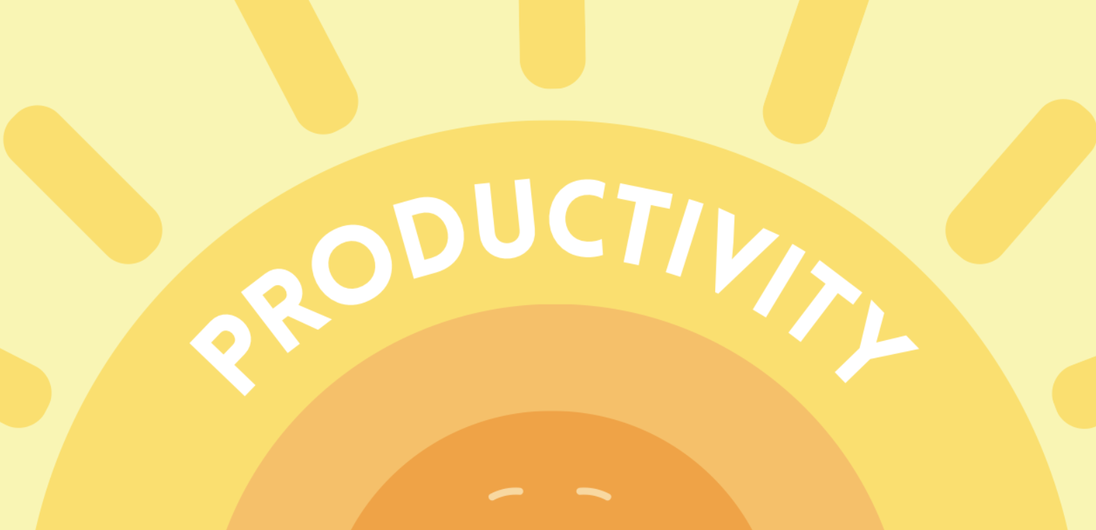 A bright sun graphic with the word Productivity across its arc