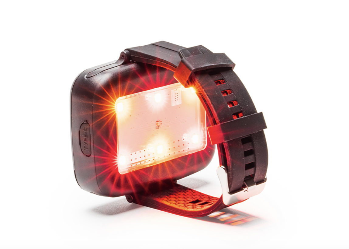 Underside of the 660 Band with six red LEDs glowing